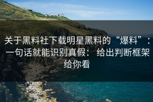 关于黑料社下载明星黑料的“爆料”： 一句话就能识别真假： 给出判断框架给你看