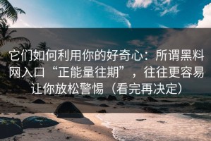 它们如何利用你的好奇心：所谓黑料网入口“正能量往期”，往往更容易让你放松警惕（看完再决定）